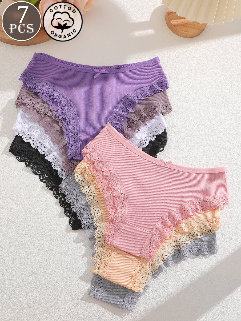 Finetoo Womens Cotton Underwear Sexy Lace Trim Bikini Ladies Cheeky Panties 12 Pack