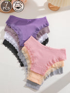 Finetoo Womens Cotton Underwear Sexy Lace Trim Bikini Ladies Cheeky Panties 12 Pack