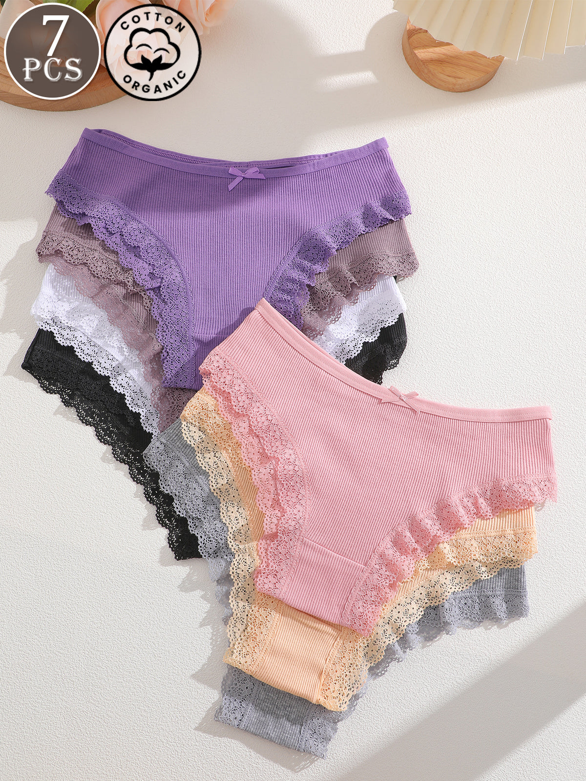 Finetoo Womens Cotton Underwear Sexy Lace Trim Bikini Ladies Cheeky Panties 12 Pack