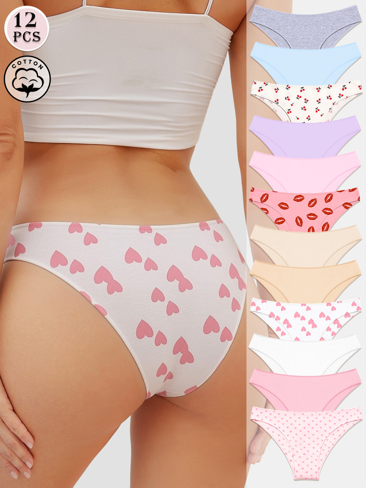 FINETOO 20 Pack Cotton Underwear for Women Cute Low Rise Bikini Panties High Cut Breathable Sexy Hipster Womens Cheeky S-XLed Outfits