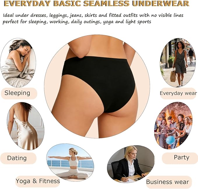 FINETOO 12Pack Womens Seamless Underwear No Show Cheeky Panties Invisibles Briefs Soft Stretch Bikini Hipster XS-XL