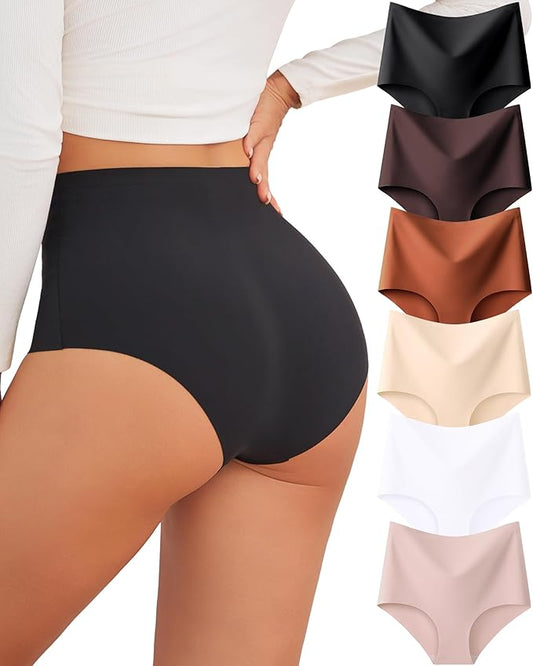 FINETOO Seamless Underwear for Women High Waisted Panties Scalloped Edge Sexy Cheeky Bikini No Show Briefs S-XXL 5 Pack