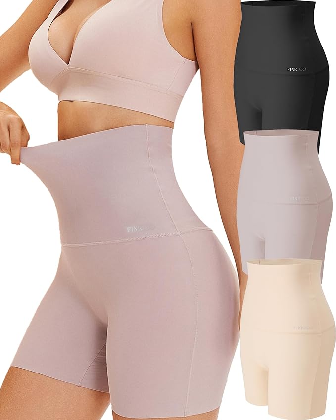 FINETOO High Waisted Tummy Control Underwear for Women Seamless Shapewear Panties Boy Shorts Ladies No Show Boxer Briefs