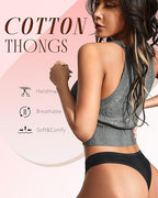 FINETOO Cotton Thongs for Women Soft Low Rise Sexy Thong Ladies Panties Womens Underwear 6 Pack XS-XXXL