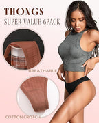 FINETOO Cotton Thongs for Women Soft Low Rise Sexy Thong Ladies Panties Womens Underwear 6 Pack XS-XXXL