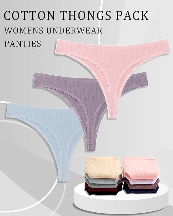 FINETOO Cotton Thongs for Women Soft Low Rise Sexy Thong Ladies Panties Womens Underwear 6 Pack XS-XXXL