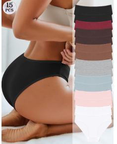 Finetoo  Comfortable Boxer Briefs for Women Solid Color Seamless Underwear Soft And Comfortable Briefs 15 pack