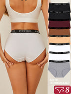 Fineoo High Waisted Cotton Underwear for Women Full Coverage Soft Briefs 8 Pack