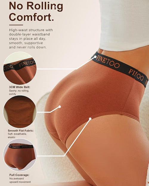 Fineoo High Waisted Cotton Underwear for Women Full Coverage Soft Briefs 8 Pack