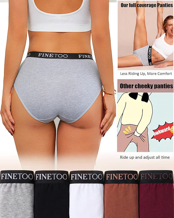Fineoo High Waisted Cotton Underwear for Women Full Coverage Soft Briefs 8 Pack