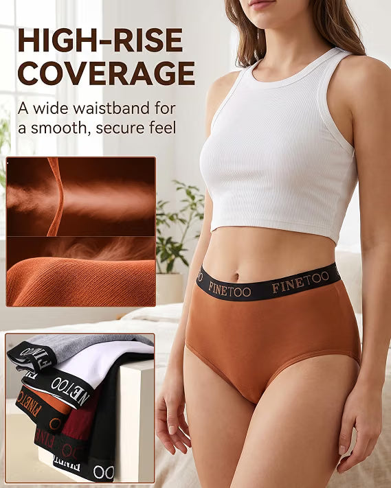 Fineoo High Waisted Cotton Underwear for Women Full Coverage Soft Briefs 8 Pack