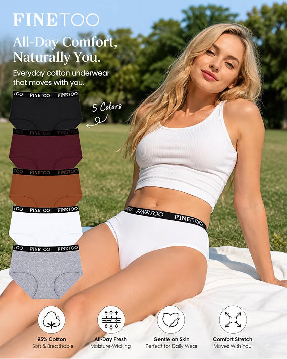 Fineoo High Waisted Cotton Underwear for Women Full Coverage Soft Briefs 8 Pack