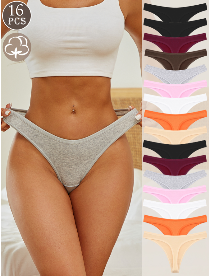 Finetoo Cotton Underwear Women Sexy Breathable Thongs Soft Panties 9 Pack