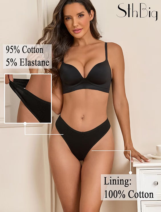 Finetoo Cotton Underwear Women Sexy Breathable Thongs Soft Panties 9 Pack