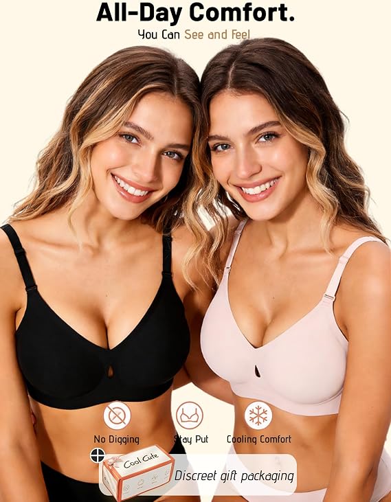 Finetoo Jelly Wireless Bras for Women Sexy Comfortable Bra Bralettes V Neck No Underwire Bras Push Up Everyday Seamless Bra S XXL