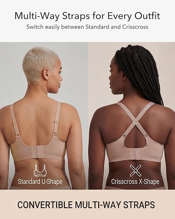 Finetoo Jelly Bras for Women Wireless Bra V Neck Seamless Push Up Full Coverage Bralette Tshirt Everyday Bra S-3XL