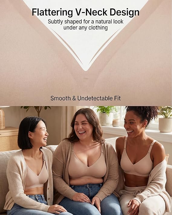 Finetoo Jelly Bras for Women Wireless Bra V Neck Seamless Push Up Full Coverage Bralette Tshirt Everyday Bra S-3XL