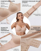 Finetoo Jelly Bras for Women Wireless Bra V Neck Seamless Push Up Full Coverage Bralette Tshirt Everyday Bra S-3XL