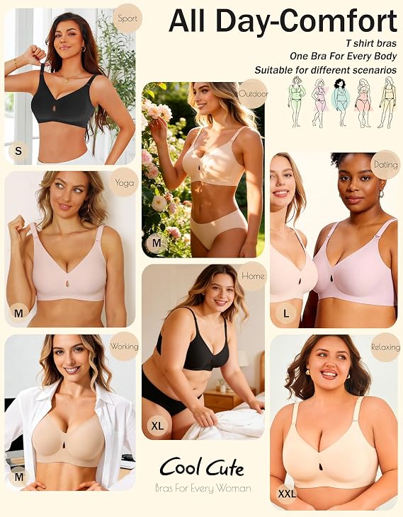 Finetoo Jelly Wireless Bras for Women Sexy Comfortable Bra Bralettes V Neck No Underwire Bras Push Up Everyday Seamless Bra S XXL