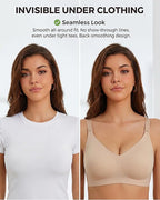 Finetoo Jelly Bras for Women Wireless Bra V Neck Seamless Push Up Full Coverage Bralette Tshirt Everyday Bra S-3XL