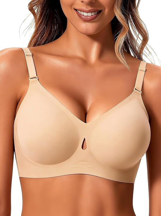 Finetoo Jelly Wireless Bras for Women Sexy Comfortable Bra Bralettes V Neck No Underwire Bras Push Up Everyday Seamless Bra S XXL