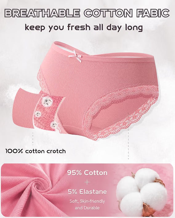Finetoo Womens Cotton Underwear Sexy Lace Trim Bikini Ladies Cheeky Panties 12 Pack