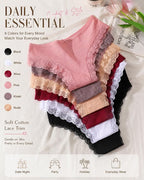 Finetoo Womens Cotton Underwear Sexy Lace Trim Bikini Ladies Cheeky Panties 12 Pack