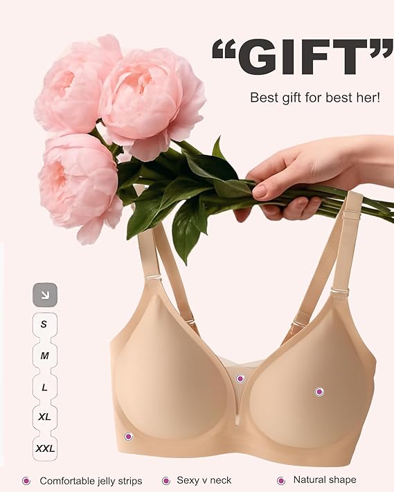 Finetoo Wireless Jelly Bras for Women Supportive Bras for Women Sexy V Mesh Comfy Bralette Seamless Tshirt Everyday Bra