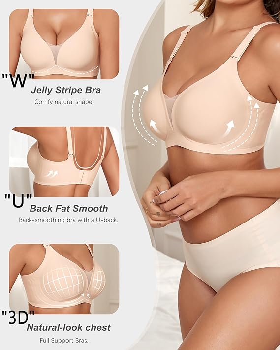 Finetoo Wireless Jelly Bras for Women Supportive Bras for Women Sexy V Mesh Comfy Bralette Seamless Tshirt Everyday Bra